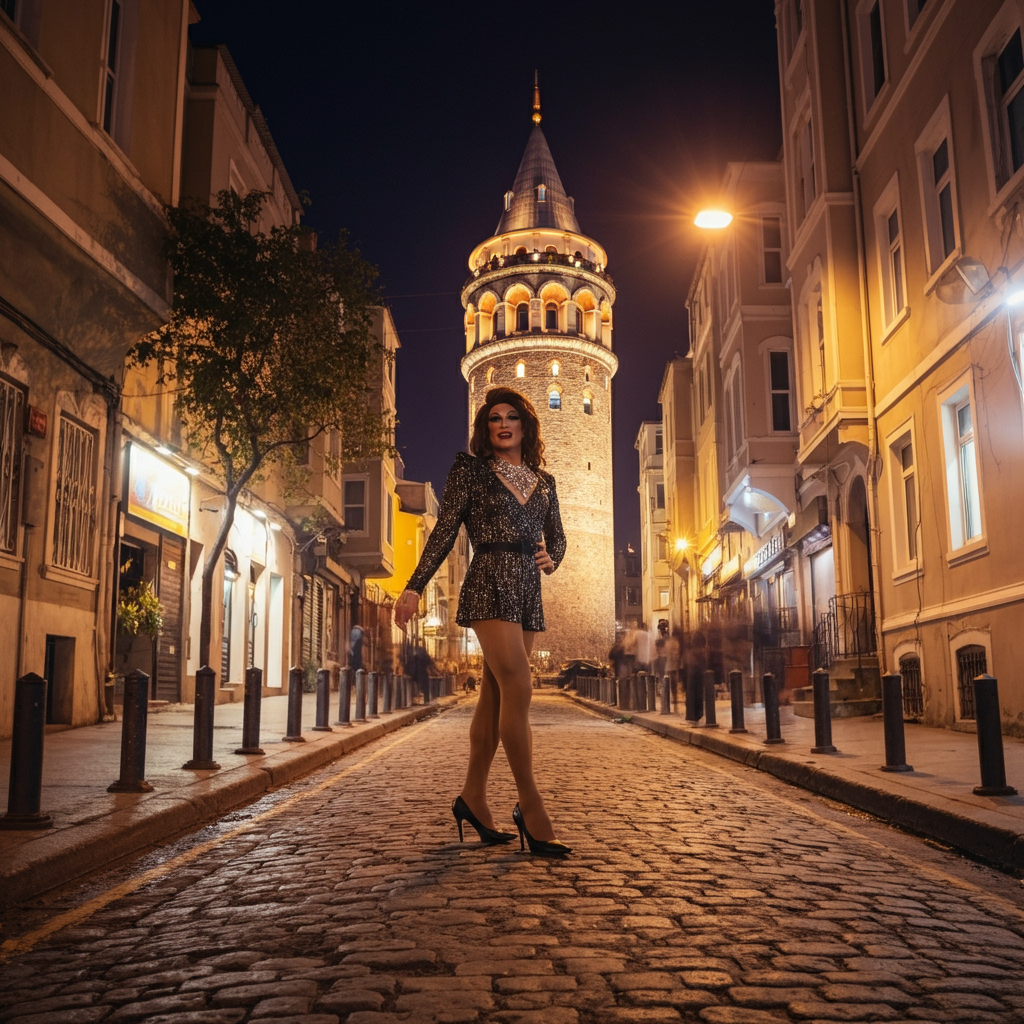 galata kulesi altında travesti günlük görüntüsü